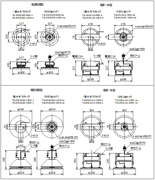 高天井LED_dimensions